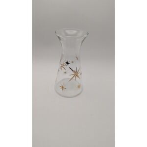Vtg Mid Century Modern Atomic Starburst Glass Carafe Gold Black MCM Celestial